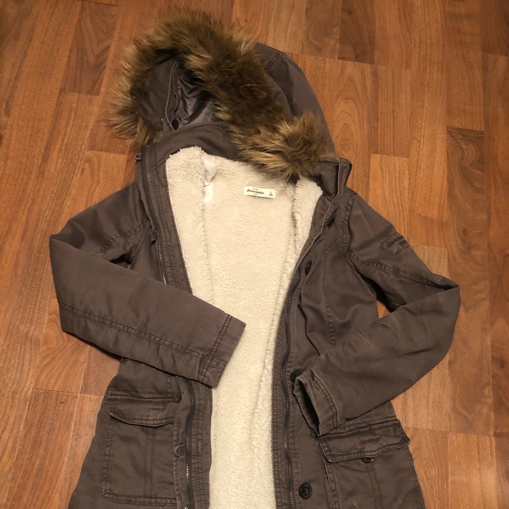 Abercrombie Kids Girls L Parka Jacket Olive Green